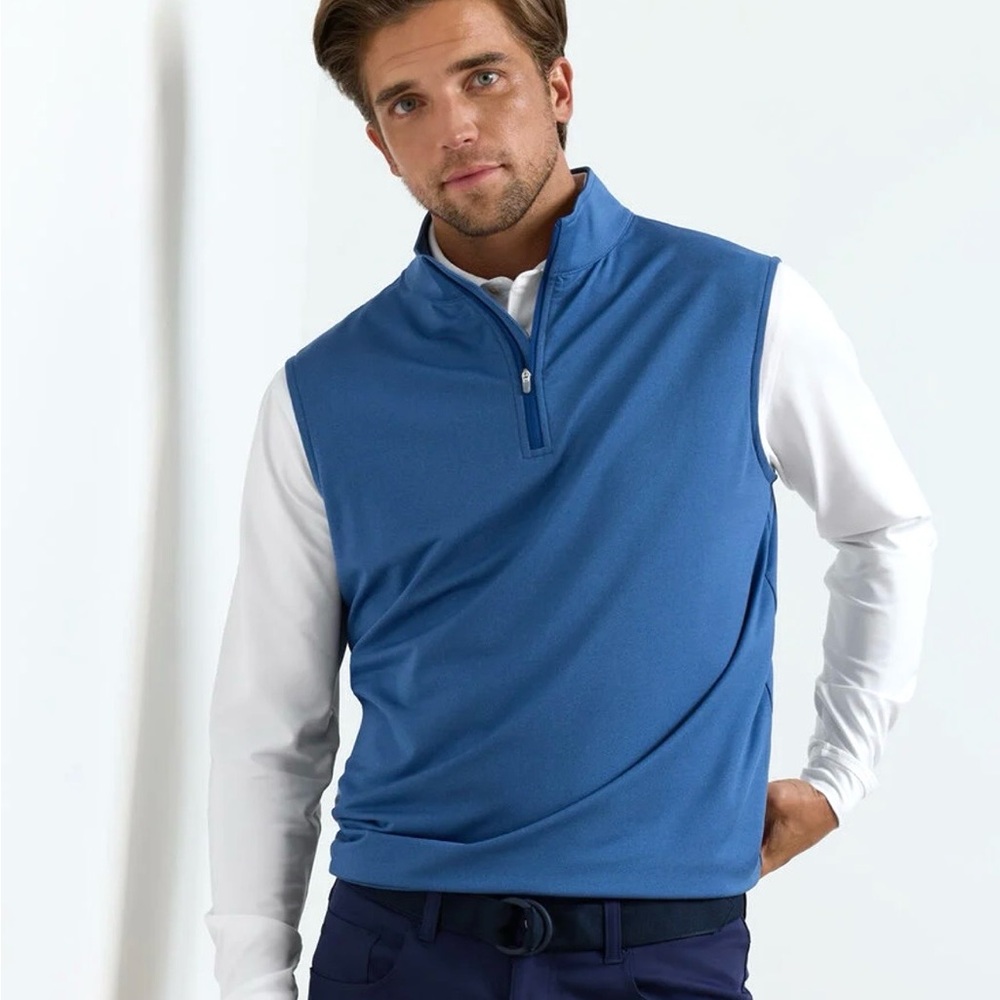 Peter Millar Men's Galway Mélange Performance Quarter-Zip Vest Windsor Blue S